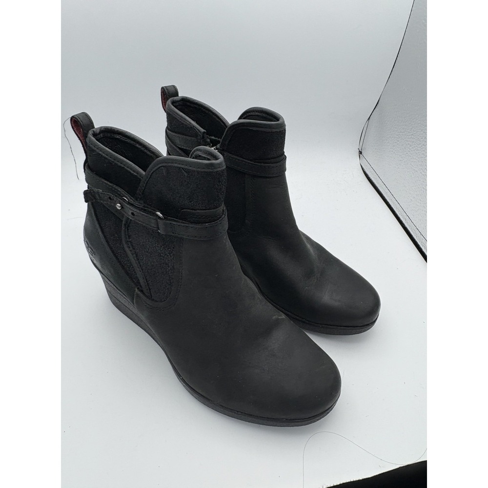 UGG‎ Boots Womens Size 7 38 Black Leather Waterproof Wedge Ankle Booties